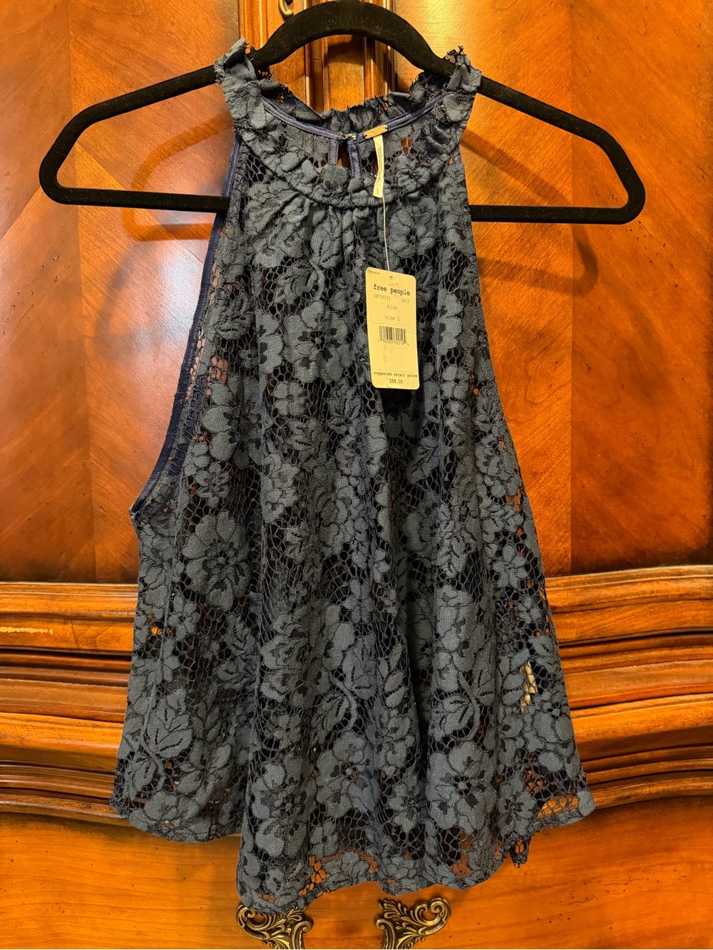 NEW! Free People Navy Lace Halter Tank size large